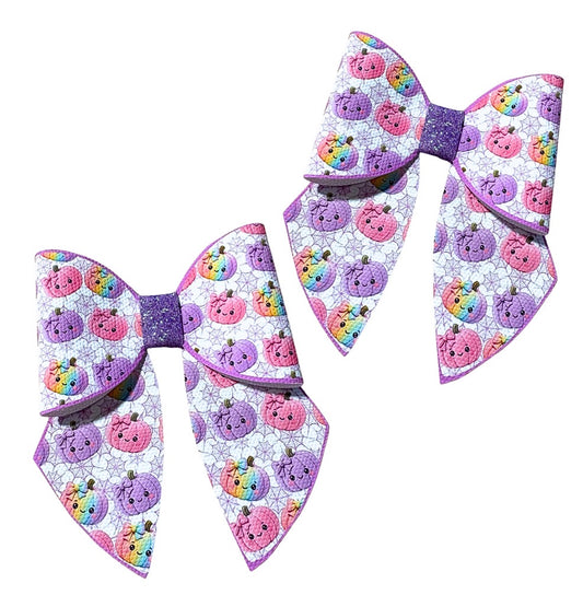 4 x printed in house Leatherette sailor Hairbows loops and tails 3.5” pumpkins