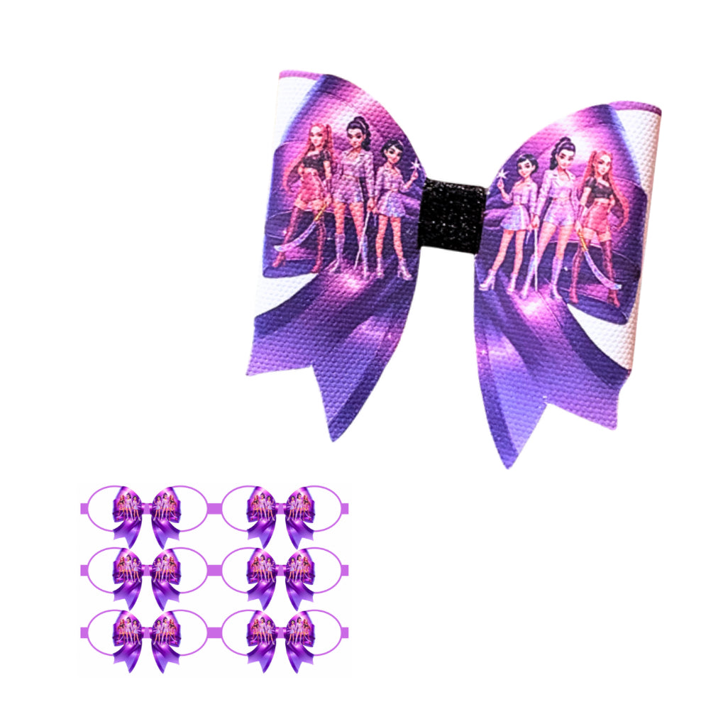 6 x K Pop 3D bow pre printed canvas hair bow loops 3.5”