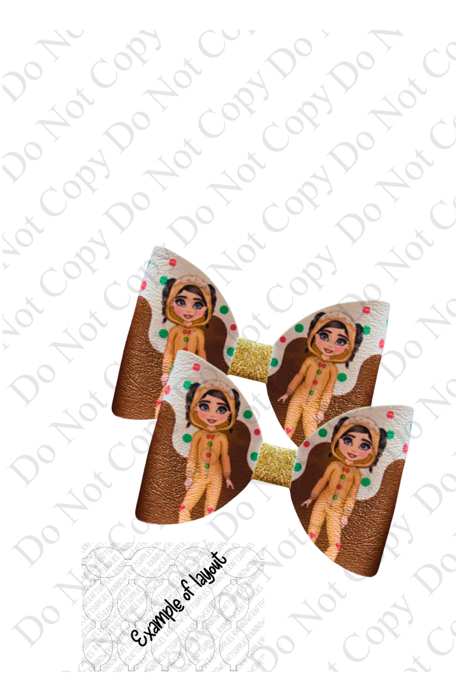 Christmas pudding & Gingerbread girl pre printed canvas hair bow loops x 7