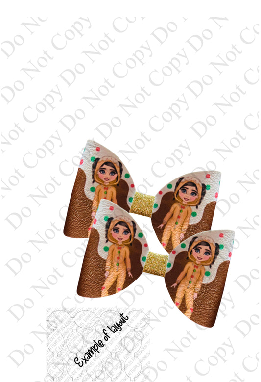 Christmas pudding & Gingerbread girl pre printed canvas hair bow loops x 7