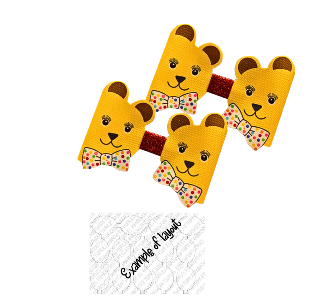 3D Pudsey inspired Dotty theme pre printed canvas bow loops x 6