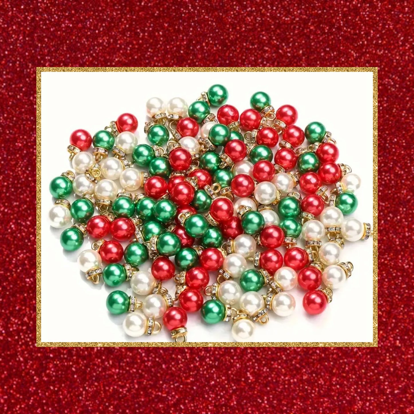 Red gold green  colour pearl bling Bauble charms