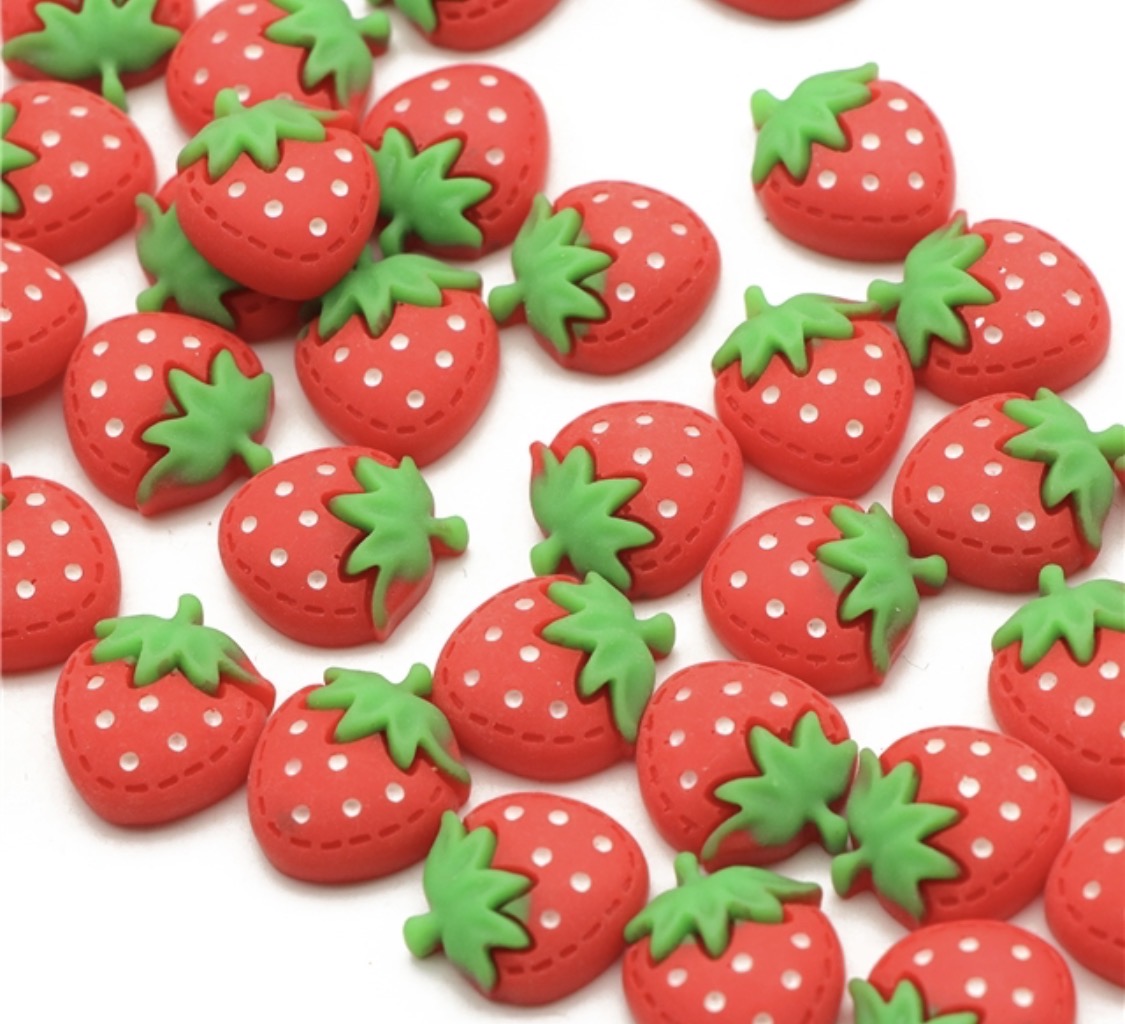 Strawberry resin Flatback Embellishments x 5