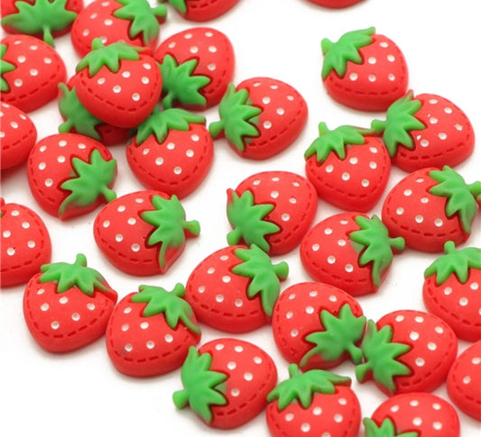 Strawberry resin Flatback Embellishments x 5