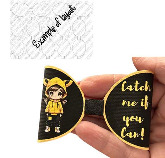 Catch me if you can cute Chibi girl themed pre printed canvas bow loops x 7 (3.5”)