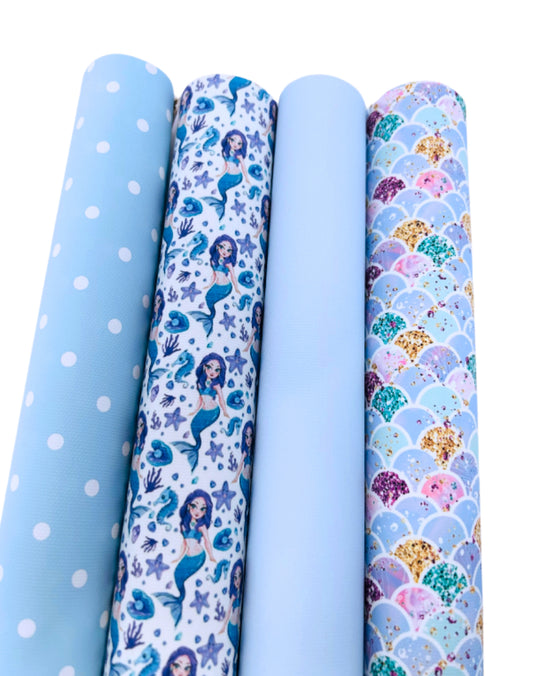 4 Piece Mermaid printed canvas fabric bundle A4
