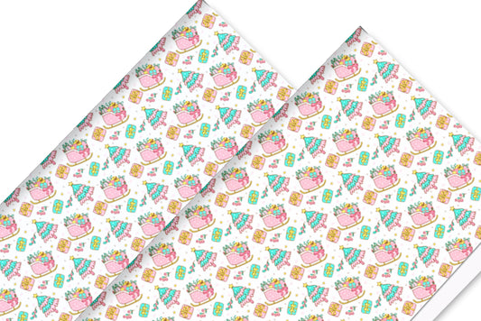 Christmas theme In house printed  leatherette fabric A4