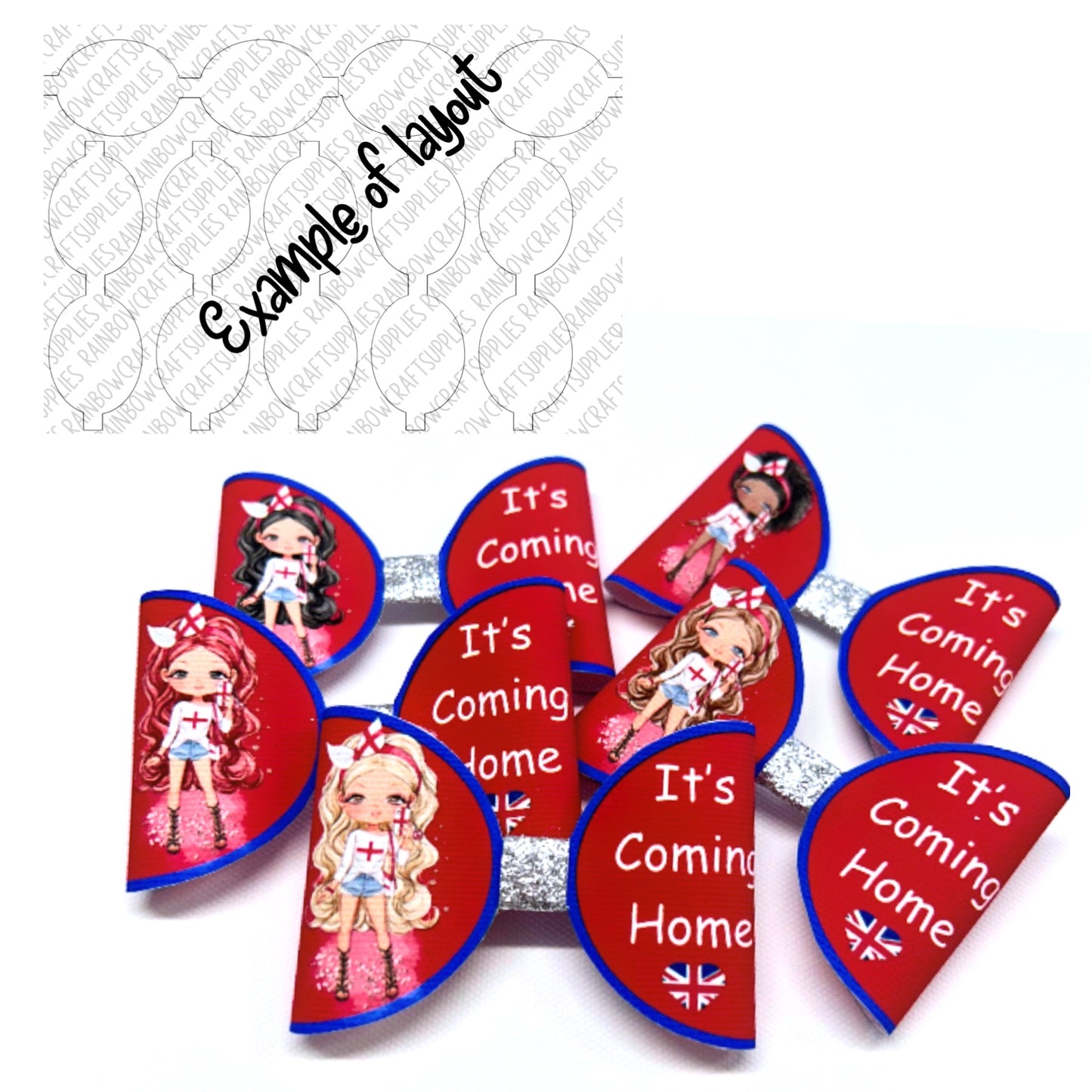 7 x Euro 2024 “it’s coming home” Football printed canvas bow loops 3.5”