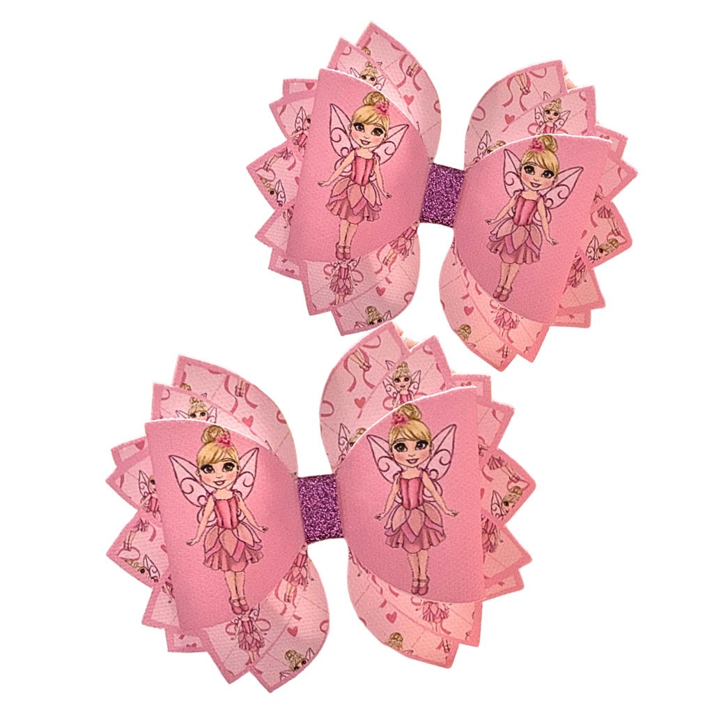 4 x printed in house Leatherette cut around bow loops and Fan Tails 3.5” Fairies