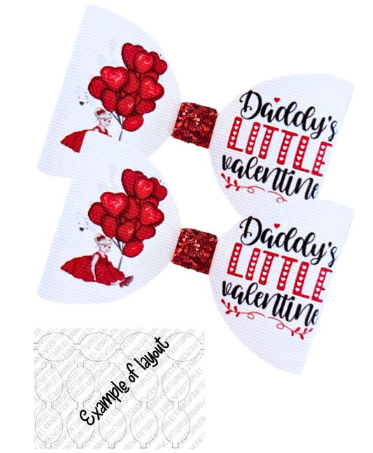 7 x Daddy’s little valentine theme pre printed canvas hair bow loops 3.5”