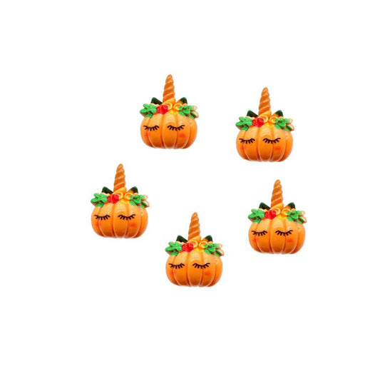 Pumpkin unicorn  flatback Embellishments x 5