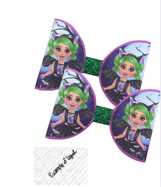 Mini Witch Halloween pre printed canvas bow loops x 7