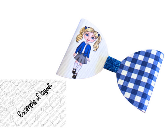 7 x Blue Gingham school girl printed bow loops 3.5"
