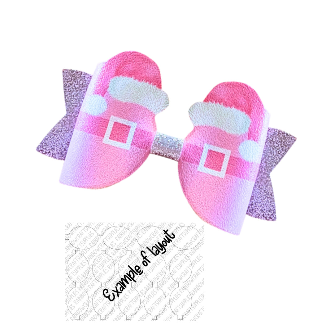Pink Santa Hat 3D pre printed canvas hair bow loops x 6