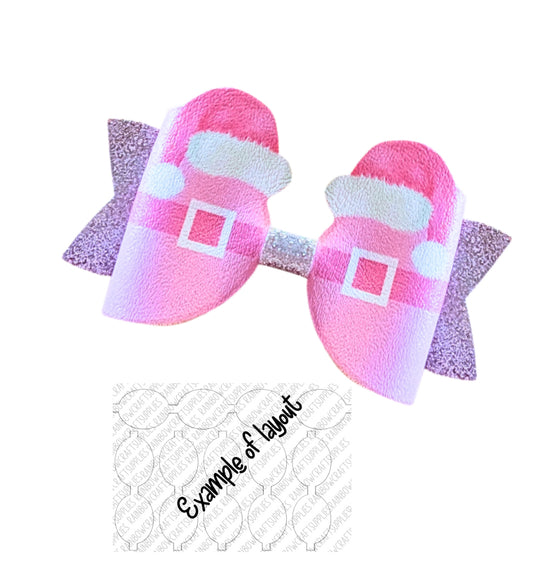 Pink Santa Hat 3D pre printed canvas hair bow loops x 6