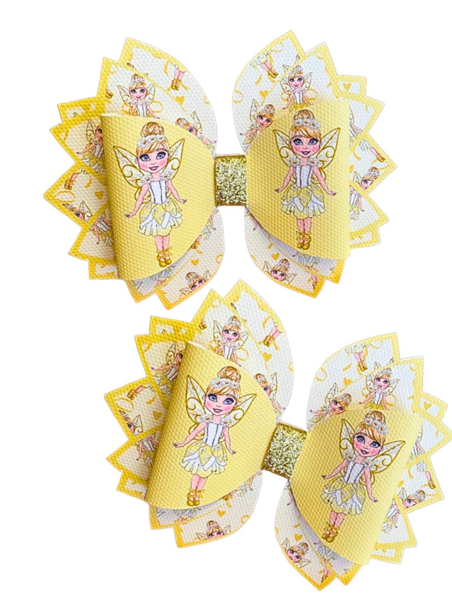 4 x printed in house Leatherette cut around bow loops and Fan Tails 3.5” Daisy Fairies