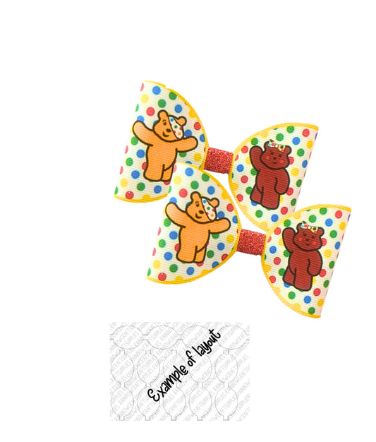 Blush & Pudsey inspired Dotty theme pre printed canvas bow loops x 7(Available in leatherette or canvas)