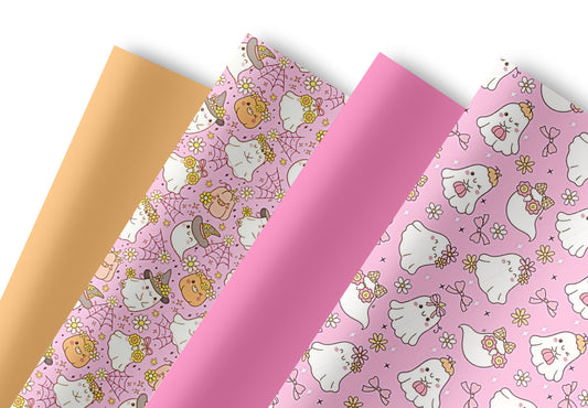 Set of 4 Pumkins & ghosts themed printed premium canvas  fabric A4