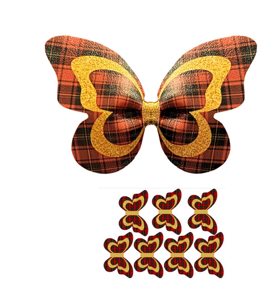 7 x Pre printed Ready to cut Butterfly Pinch bows 3.5”Autumn Check