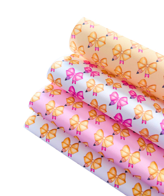 Coquette Pencil bow theme printed canvas fabric A4 set