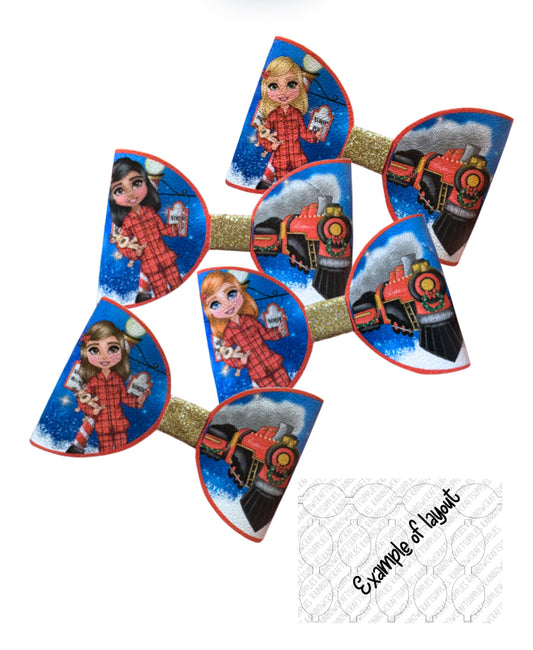 Christmas Express train pyjamas Girl pre printed canvas hair bow loops x 7