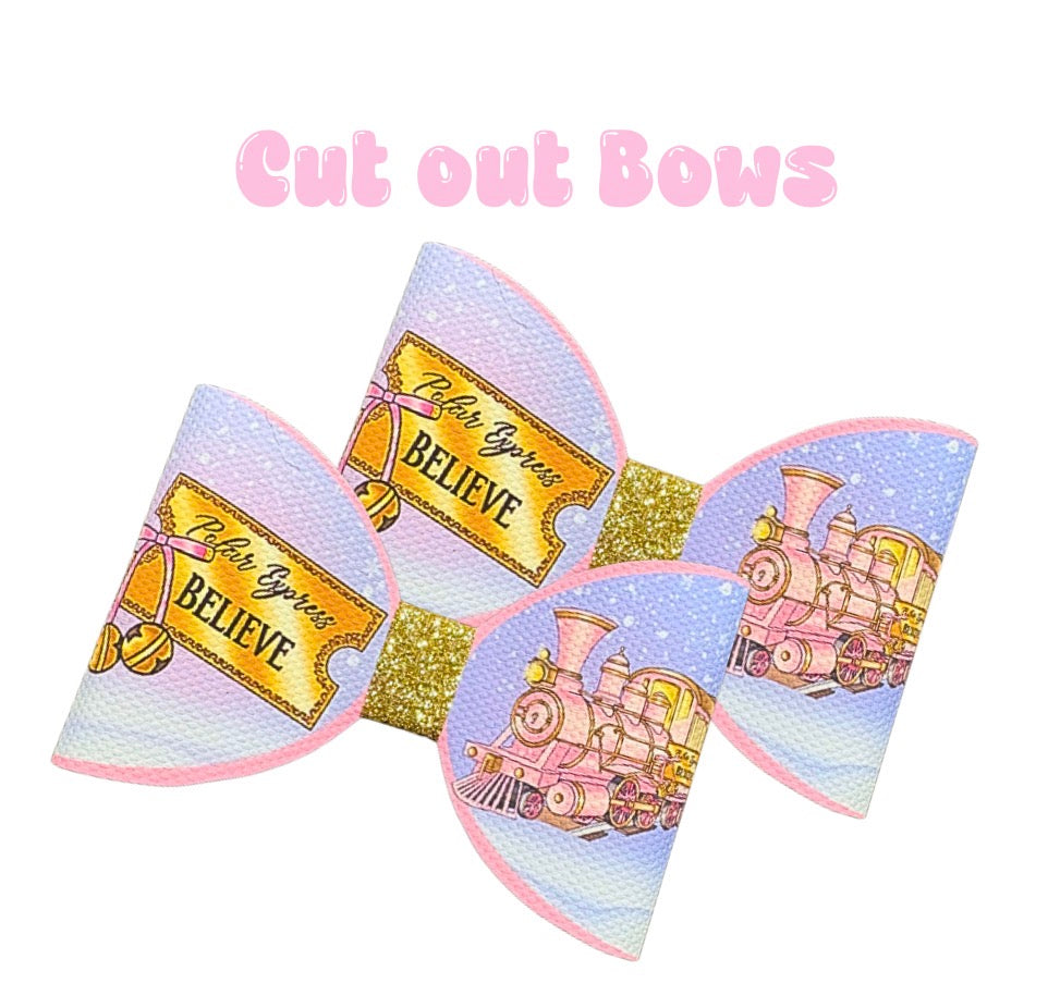 7 x Cut around hair bow loops 3.5” Canvas/leatherette Train ticket