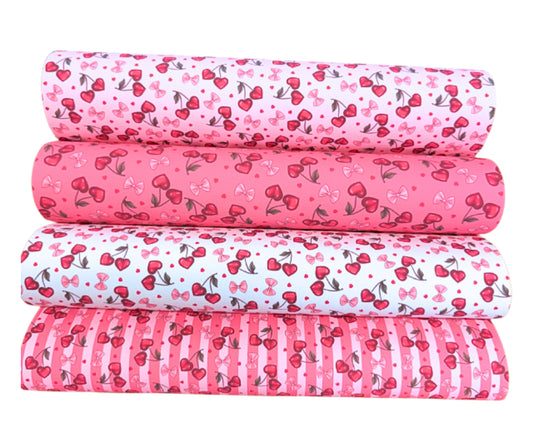 4 x Cherry hearts printed  canvas  fabric A4