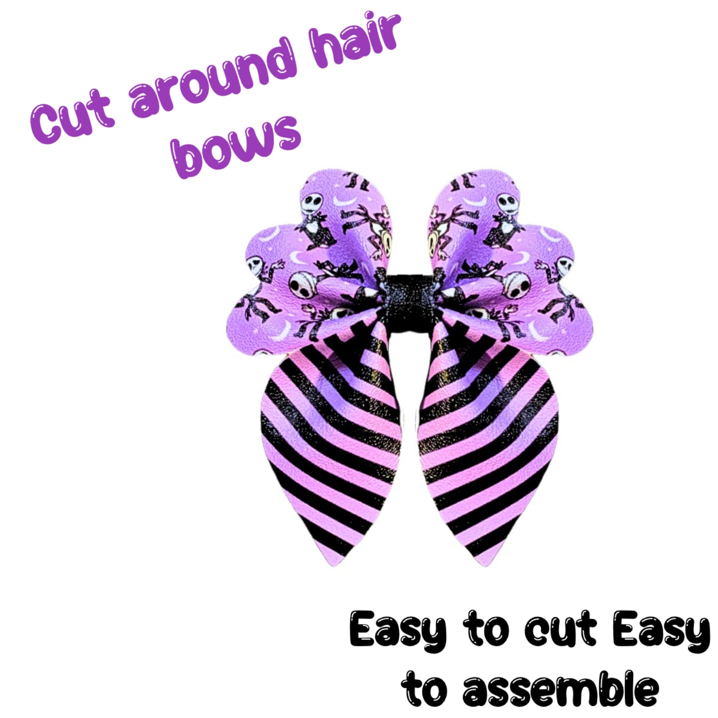 4 x Cut around  Halloween Skeleton Pinch leatherette bows and centre strips
