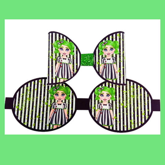 Beetle juice themed bug Dolly pre printed canvas hair bow loops x 7