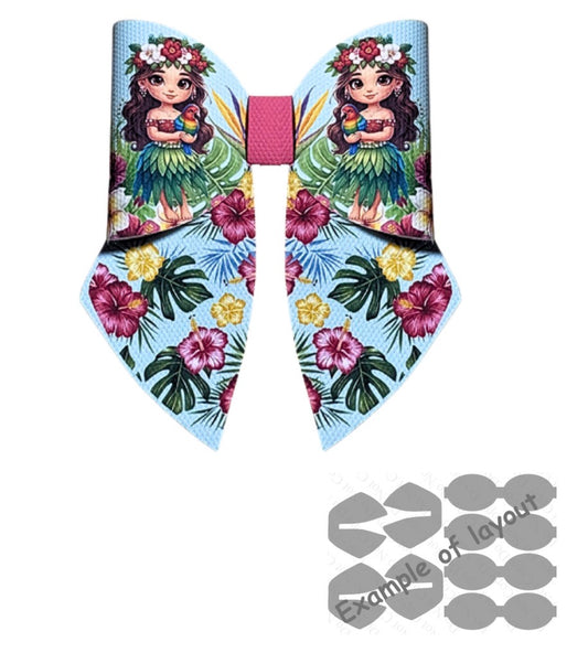 4 x printed in house Leatherette bow loops and sailor tails 3.5” Hawaiian Girl