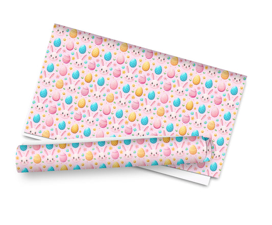 Easter Bunny eggs In house printed leatherette Fabric A4 (pink)