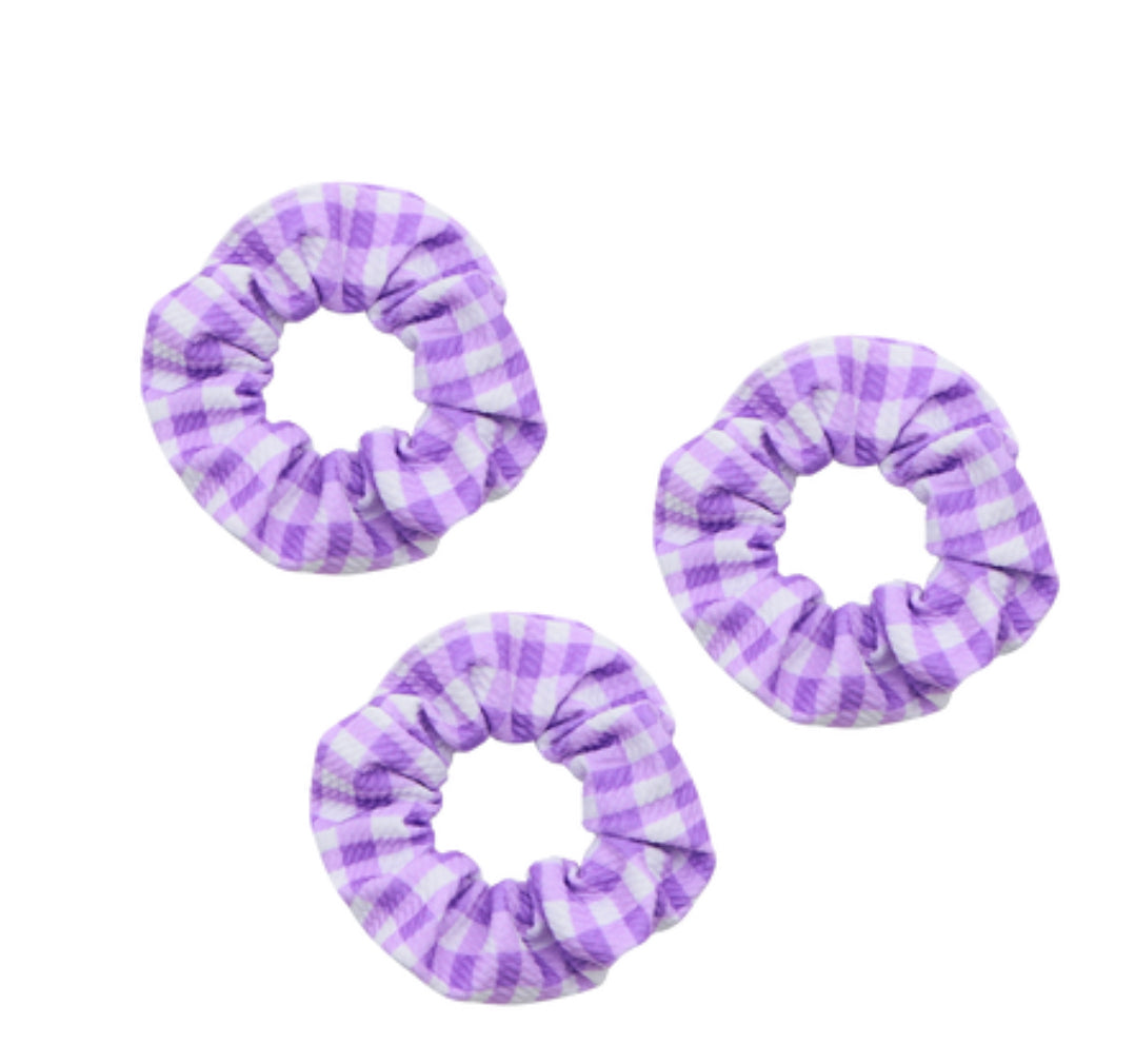 Lilac Gingham bullet fabric scrunchies