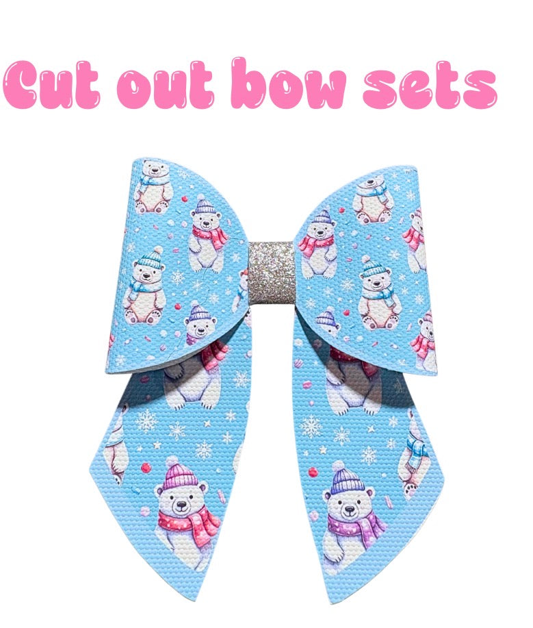 4 x Christmas Polar Bear cut out Hair bow sets 3.5” Leatherette or Canvas