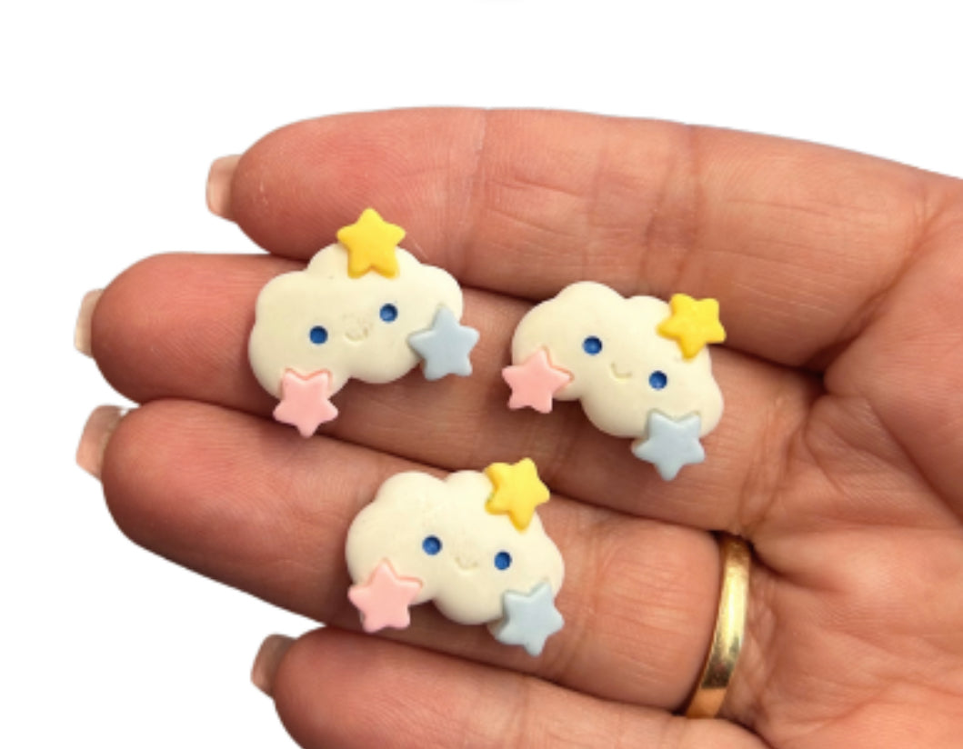 Cloud & stars  resin flatback embellishments x 5