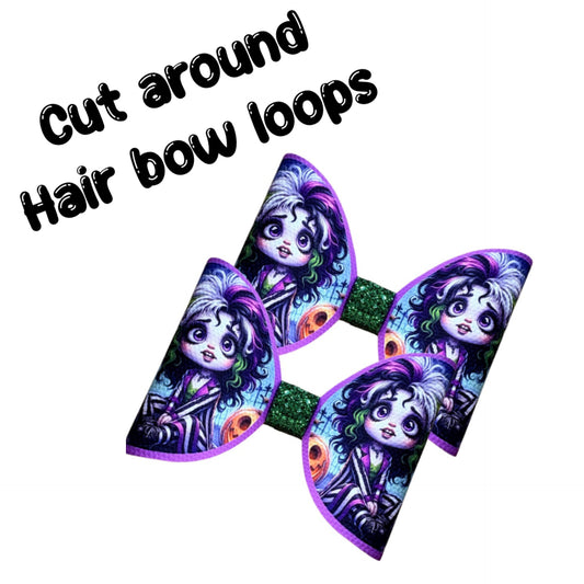 7 x  Zombie girl theme cut around canvas hair bow loops 3.5”