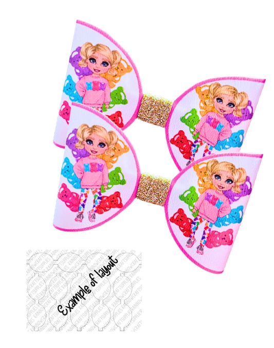 7 x printed in house Leatherette bow loops 3.5” jelly Bears