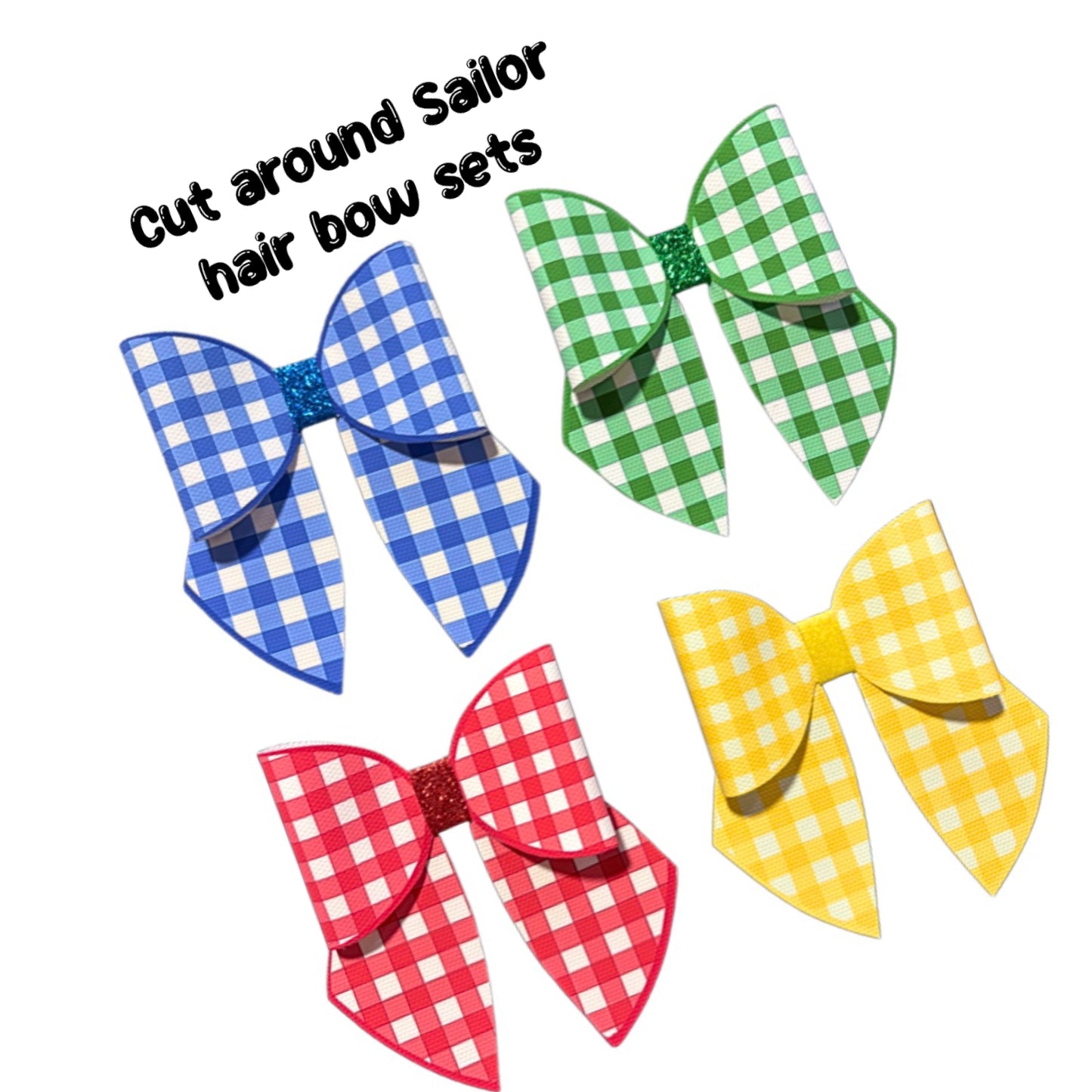 4 Piece cut around gingham sailor hair bow sets 3.5” leatherette or Canvas