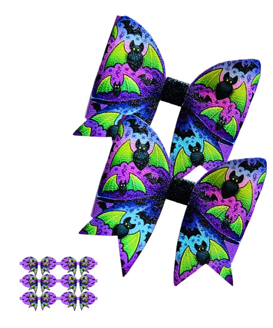 7 x printed in house Leatherette bow loops 3.5” 3d Neon bat bow with attached tails