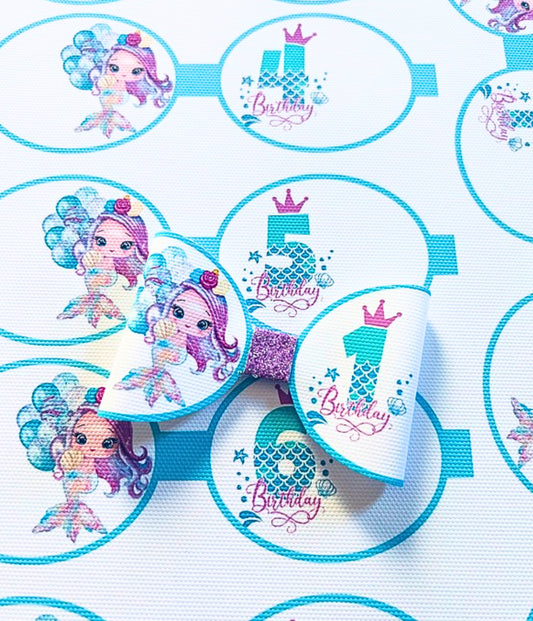 7 x Unicorn Birthday numbers 1-7 printed canvas bow loops 3.5”