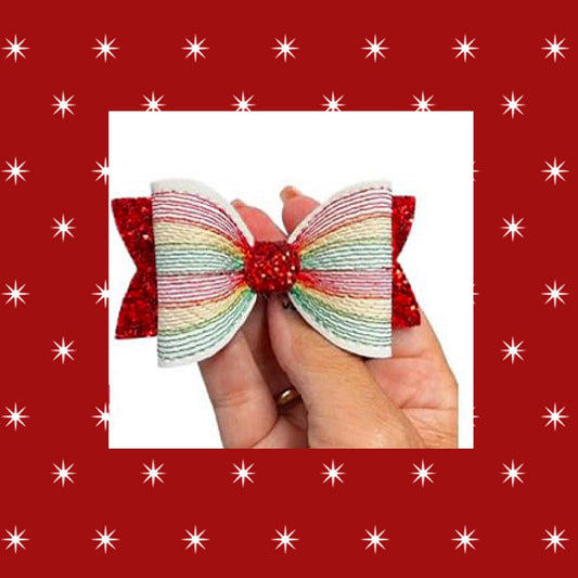 Christmas Sketch stitch leatherette embroidered bow loop 3”