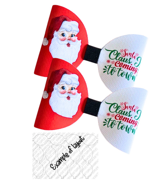 Santa Claus is coming to town  pre printed canvas hair bow Loops x 7