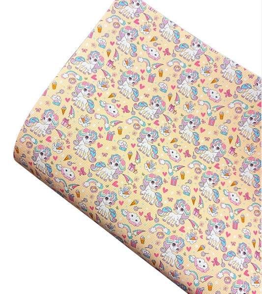In house leatherette printed fabric A4 Unicorns and rainbows