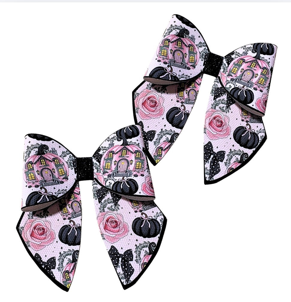 4 x printed in house Leatherette sailor Hairbows loops and tails 3.5” pumpkins