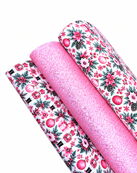 3 Piece Christmas themed fabric set A4 Pink Nutcracker