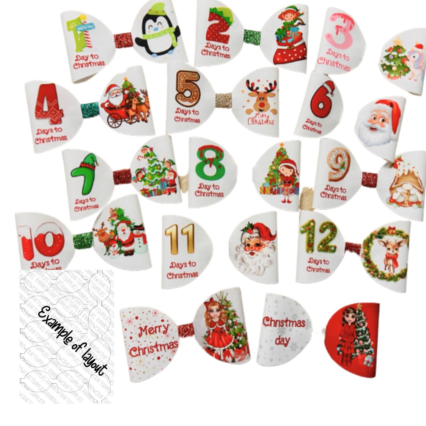 New 14 x Christmas count down pre printed canvas hair bow making sheet a4