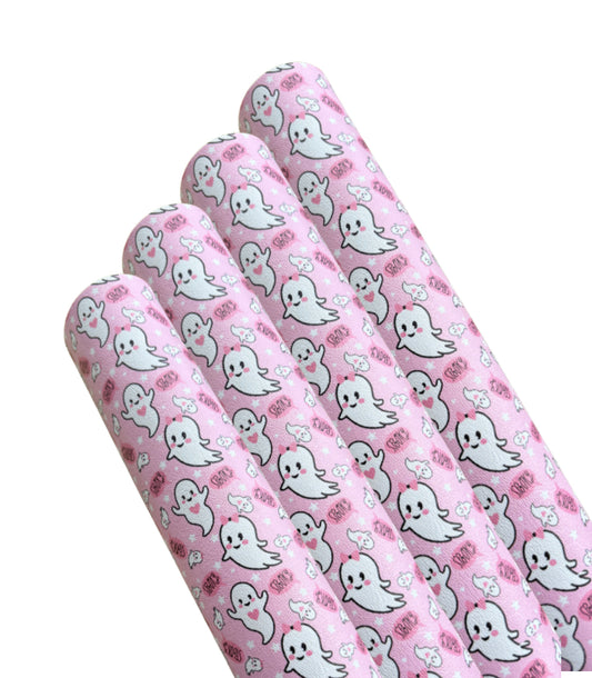 Pink ghosts printed In house Leatherette fabric A4