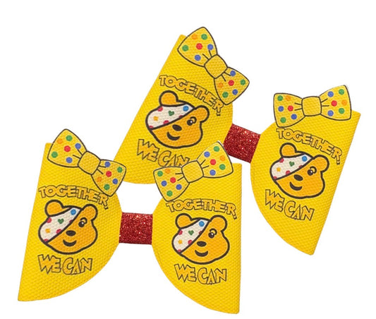 6 Pudsey inspired 3d leatherette or Canvas Cut around hair Bow loops 3.5”