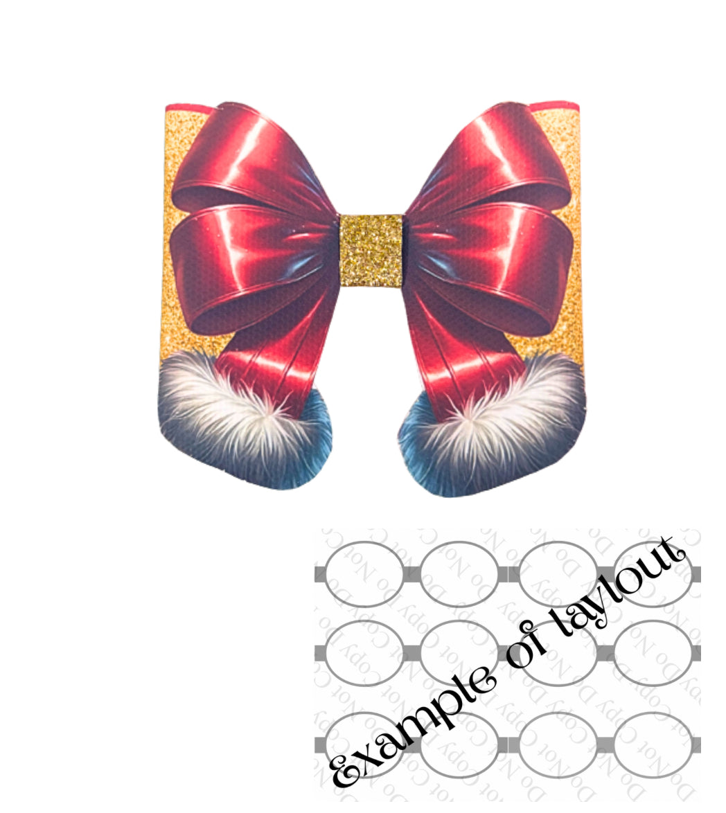 6 x Santa Bow 3D theme  Canvas hair bow loops 3.5”