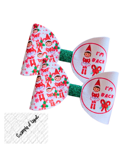7 x Naught Elf ‘I’m Back’    leatherette hair bow loops 3.5”