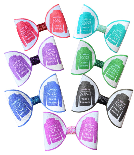 7 x Year 6 Leavers mini Hoody in house printed Leatherette bow loops (choice of colours )3.5”
